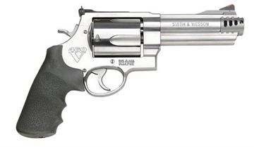 Picture of Smith & Wesson Model 460XVR Revolver, Double/Single Action, Metal Frame Revolver, X-Frame, 460SW, 5" Barrel, Stainless Steel, Satin Finish, Silver, Rubber Grips, Adjustable Rear Sight, 5 Rounds 163465
