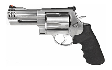 Picture of Smith & Wesson Model 500, Double/Single Action, Metal Frame Revolver, X-Frame, 500 S&W, 4" Barrel, Stainless Steel, Satin Finish, Silver, Rubber Grips, Adjustable Sights, 5 Rounds 163504 -