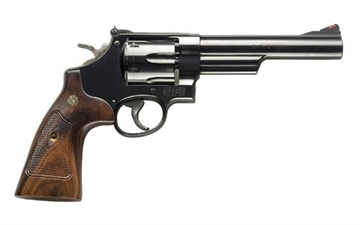 Picture of Smith & Wesson Model 57, Classic, Double/Single Action, Metal Frame Revolver, N-Frame, 41 Magnum, 6" Barrel, Carbon Steel, Blued Finish, Wood Grips, Adjustable Sights, 6 Rounds 150481 022188138177