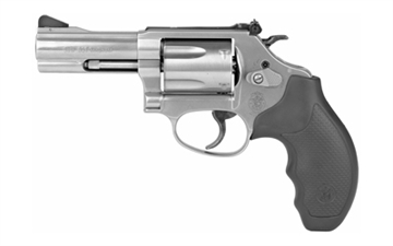Picture of Smith & Wesson Model 60, Double/Single Action, Metal Frame Revolver, J-Frame, 357 Magnum, 3" Full Lug Barrel, Stainless Steel, Satin Finish, Silver, Rubber Grips, Adjustable Sights, 5 Rounds 162430 022188624304