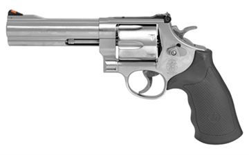 Picture of Smith & Wesson Model 629, Classic, Double/Single Action, Metal Frame Revolver, N-Frame, 44 Magnum, 5" Barrel, Stainless Steel, Satin Finish, Silver, Rubber Grips, Adjustable Rear Sight, 6 Rounds 163636 022188636369