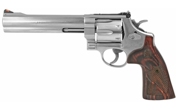 Picture of Smith & Wesson 629 Deluxe, Double/Single Action, Metal Frame Revolver, N-Frame, 44 Magnum, 6.5" Barrel, Stainless Steel, Silver, Wood Grips, Adjustable Sights, 6 Rounds 150714 022188141566