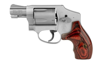 Picture of Smith & Wesson Model 642 Ladysmith 38 S&W Spl +P 5 Shot 1.88" Stainless Steel Barrel/Cylinder, Matte Silver Aluminum Alloy J-Frame, Wood Grip, Snag-free Enclosed Hammer, Internal Lock 163808