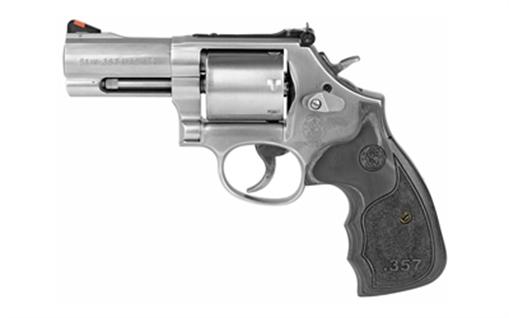 Picture of Smith & Wesson 686 Plus, Deluxe, 3-5-7 Magnum Series, Double/Single Action, Metal Frame Revolver, L-Frame, 357 Magnum, 3" Barrel, Stainless Steel, Silver, Black/Silver Custom Wood Grips, Adjustable Sights, 7 Rounds 150853 022188145175