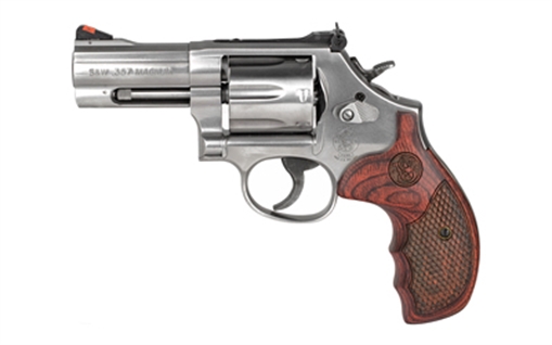 Picture of Smith & Wesson Model 686 Plus Deluxe 357 Mag or 38 S&W Spl +P Stainless Steel 3" Barrel & 7rd Cylinder, Satin Stainless Steel L-Frame, Textured Wood Grip, Internal Lock 150713