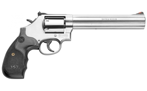 Picture of Smith & Wesson 686 Plus, Deluxe, 3-5-7 Magnum Series, Double/Single Action/Single Action, 357 Magnum, 7" Barrel, Stainless Steel, Satin Finish, Silver, Adjustable Sights, Wood Grips, 7 Rounds 150855 022188145151