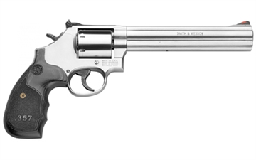 Picture of Smith & Wesson 686 Plus, Deluxe, 3-5-7 Magnum Series, Double/Single Action/Single Action, 357 Magnum, 7" Barrel, Stainless Steel, Satin Finish, Silver, Adjustable Sights, Wood Grips, 7 Rounds 150855 022188145151