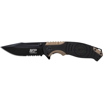 Picture of Smith & Wesson Liner Lock, 8Cr13MoV Drop Point Blade, Thumb Knobs, Index Flipper, Black/Gold Handle SWMP13BS