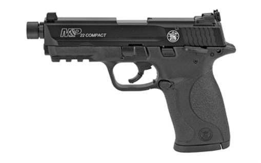 Picture of Smith & Wesson M&P Compact, Single Action Only, Semi-automatic, Polymer Frame Pistol, 22LR, 3.6" Threaded Barrel, Armornite Finish, Black, Adjustable Sights, Ambidextrous Safety, 10 Rounds, 2 Magazines 10199