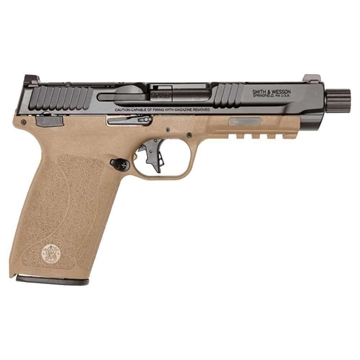Picture of Smith & Wesson M&P, Semi-automatic, Single Action Only Internal Hammer Fired, Full Size, 5.7X28MM, 5" Threaded Barrel, Optics Ready, No Manual Thumb Safety, Optic Height Sights, Flat Dark Earth Frame, Black Slide, 22 Rounds, 2 Magazines 14078