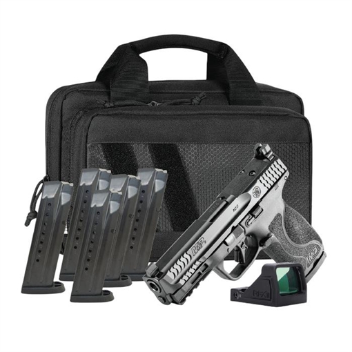 Picture of S&W M&P 9 Full Size M2.0 Optic Ready Handgun Bundle 9mm Luger 17rd Magazine(6) 4.22" Barrel No Thumb Safety Black RFX11 Green Dot Savior Bag 14720