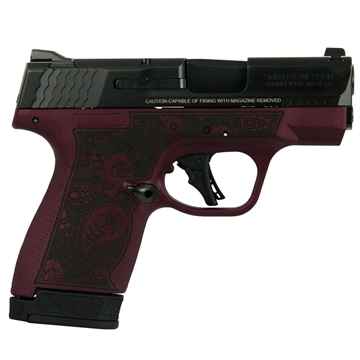 Picture of S&W M&P Shield Plus Custom Engraved Paisley Black Cherry Frame Handgun 9mm Luger 10rd/13rd Magazines 3.1" Barrel Thumb Safety 13246 MODPBC