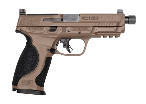 Picture of Smith & Wesson M&P9 M2.0 Metal, Striker Fired, Semi-automatic, Aluminum Frame Pistol, Full Size, 9MM, 4.625" Threaded Barrel, Cerakote Finish, Flat Dark Earth, Optic Height Sights, No Manual Safety, Interchangeable Grip Inserts, Optics Ready, 17 Rounds, 2 Magazines 14163