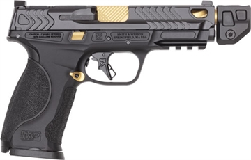 Picture of SMITH AND WESSON & WESSON M&P9 M2.0 METAL 9MM 4.869IN BARREL 17RD BLACK/GOLD PVD OR NTS INCLUDES 23 RD MAG TALO  14619 14619