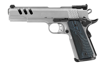 Picture of Smith & Wesson 1911, Performance Center, Single Action Only, Semi-automatic, Metal Frame Pistol, Full Size, 45 ACP, 5" Barrel, Stainless Frame, Stainless Steel, Matte Finish, Silver, Blue G10 Grips, Adjustable Sights, Ambidextrous Thumb Safety, 8 Rounds, 2 Magazines 170343