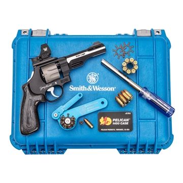 Picture of Smith & Wesson Model 327 WR Jerry Miculek Record Revolver, Performance Center, Double Action Only, Scandium Frame Revolver, N-Frame, 9MM, 5" Ported Barrel, Laminated Wood JM Signature Grip, Brass Bead Front Sight, Adjustable Rear Sight, Vortex Compdot Red Dot, 8 Rounds 14045
