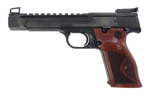 Picture of Smith & Wesson Model 41, Performance Center, Target, Single Action Only, Metal Frame Pistol, Full Size, 22LR, 5.5" Heavy Barrel, Carbon Steel, Blue Finish, Wood Grips, Adjustable Sights, 10 Rounds, 2 Magazines 178031