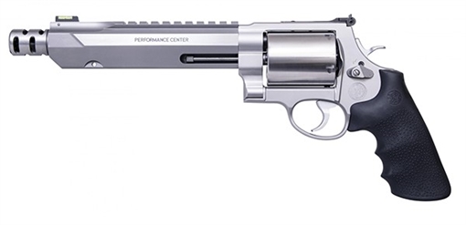 Picture of Smith & Wesson Model 460XVR, Performance Center, Double Action/Single Action, Metal Frame Pistol, X-Frame, 460SW, 7.5" Custom Heavy Barrel, Muzzle Brake, Stainless Steel, Rubber Grips, 5 Rounds, Fiber Optic Front Sight, Integral Scope Mount on Barrel, Unfluted Cylinder, Gun Rug & Sling 11626
