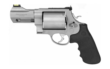 Picture of Smith & Wesson Model 500, Performance Center, Double Action/Single Action, Metal Frame Revolver, X-Frame, 500 S&W, 3.5" Custom Barrel, Stainless Steel, Rubber Grips, Fiber Optic Front Sight, 5 Rounds, Unfluted Cylinder, Trigger Stop 11623 022188870008