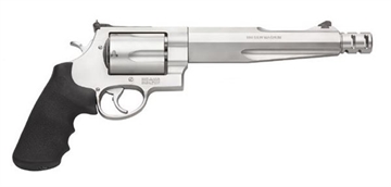 Picture of Smith & Wesson Model 500, Comped Hunter, Performance Center, Double/Single Action, Metal Frame Revolver, X-Frame, 500 S&W, 7.5" Barrel, Muzzle Brake, Stainless Steel, Matte Finish, Silver, Rubber Grips, Adjustable Sights, 5 Rounds, Performance Center Tuned Action 170299 022188702996