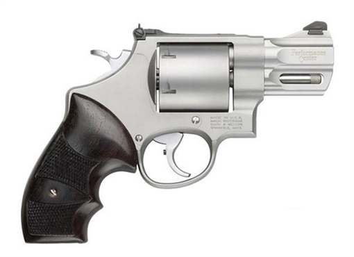 Picture of Smith & Wesson Model 629, Performance Center, Double/Single Action, Metal Frame Revolver, N-Frame, 44 Magnum, 2.63" Barrel, Stainless Steel, Matte Finish, Silver, Wood Grips, Adjustable Rear Sight, 6 Rounds, Unfluted Cylinder, Performance Center Tuned Action 170135 022188701357