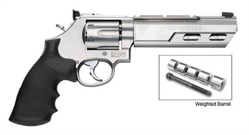 Picture of Smith & Wesson Model 629, Performance Center, Double/Single Action, Metal Frame Revolver, N-Frame, 44 Magnum, 6" Weighted Barrel, Stainless Steel, Matte Finish, Silver, Hogue Grips, Adjustable Sights, 6 Rounds, Performance Center Tuned Action 170320 022188703207