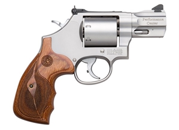 Picture of Smith & Wesson Model 686, Performance Center, Double/Single Action, Metal Frame Revolver, L-Frame, 357 Magnum, 2.5" Barrel, Stainless Steel, Matte Finish, Silver, Wood Grips, Adjustable Sights, 7 Rounds, Fired Case 170346 022188703467