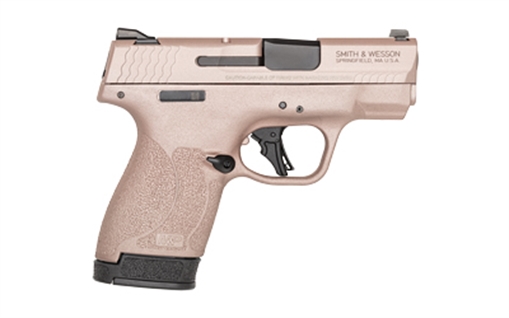 Picture of Smith & Wesson Shield Plus, M&P9, Semi-automatic, Striker Fired Polymer Frame Pistol, Micro-Compact, 9MM, 3.1" Barrel, Cerakote Finish, Rose Gold, White Dot Sights, Manual Thumb Safety, Flat Face Trigger, 2 Magazines, (1) 10-Round (1) 13-Round 14026