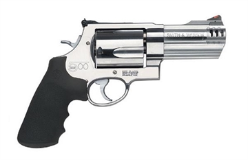 Picture of Smith & Wesson Model 500 X-Frame 500 S&W Mag Stainless Steel 4" Compensated Barrel & 5rd Cylinder, Satin Stainless Steel X-Frame, Includes Two Muzzle Brakes & Internal Lock 163504