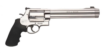Picture of Smith & Wesson Model 500, Double/Single Action, Metal Frame Revolver, X-Frame, 500 S&W, 8.38" Barrel, Stainless Steel, Satin Finish, Silver, Rubber Grips, Adjustable Rear Sight, 5 Rounds 163500 022188635003