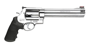 Picture of Smith & Wesson Model 500, Double/Single Action, Metal Frame Revolver, X-Frame, 500 S&W, 8.38" Barrel, Stainless Steel, Satin Finish, Silver, Rubber Grips, HiViz Front Sight, 5 Rounds 163501