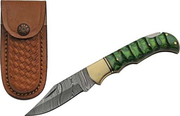 Picture of SZCO RITE EDGE 3" GREEN GROOVED WOOD DAMASCUS LOCKBACK DM1303GN