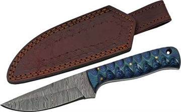 Picture of SZCO RITE EDGE 4" BLUE TWISTED WOOD HUNTER DAMASCUS W/SHTH DM1290