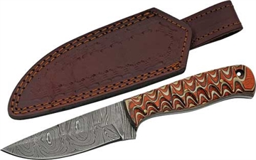 Picture of SZCO RITE EDGE 4" RED TWISTED WOOD HUNTER DAMASCUS W/SHEATH DM1292