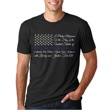 Picture of Thin Blue Line T-Shirt - Pledge of Allegiance Thin Blue Line Flag MEN-TBL-POA-BLACK-LARGE