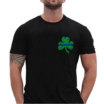 Picture of Thin Blue Line T-Shirt, Small Shamrock, Thin Blue Line STPAT-SM-TBL-SHIRT-BLACK-XL