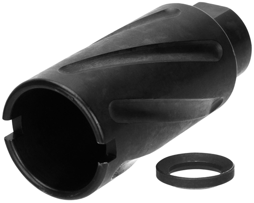Picture of TacFire Spiral Fluted Muzzle Brake Black Oxide Steel with 1/2"-36 tpi Threads, 2.60" OAL & 1.12" Diameter for 9mm Luger AR-Platform MZ10079MMN