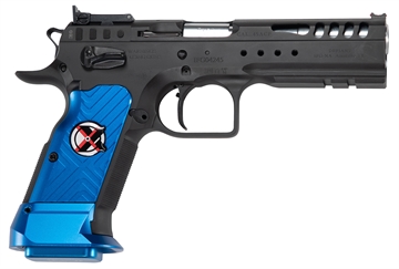 Picture of Tanfoglio  Limited Master Xtreme 9mm Luger 17+1 4.76" Stainless Steel Barrel, Black Steel Optic Ready/Serrated Slide, Black Steel Frame w/Beavertail & Picatinny Rail, Blue Polymer Grip TFLMMSTRX9OR