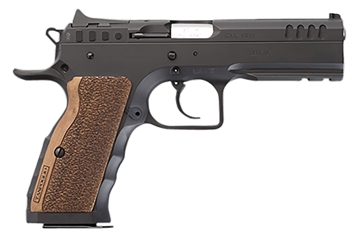 Picture of Tanfoglio IFG TF-LIMPRO-10 Defiant Limited Pro 10mm Auto Caliber with 4.80" Barrel, 13+1 Capacity, Overall Hard Chrome Finish Steel, Beavertail Frame, Serrated Slide & Brown Polymer Grip TFLIMPRO10