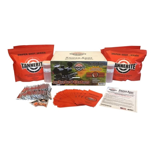 Picture of Tannerite Sniper Shot, (4) 5lb., (40) Target Pouches, (1) mixing jar, (1) prepacked silver catalyst, (1) earplugs PP40