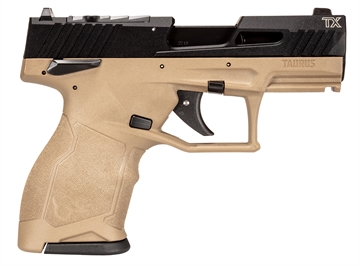 Picture of Taurus USA TX22 Compact, Striker Fired, Semi-automatic, Polymer Framed Pistol, 22 LR, 3.6" Threaded Barrel, Matte Finish, Black Slide, Flat Dark Earth Frame, Ramp Front/Adjustable Rear, 13 Rounds, 2 Magazines, Manual Safety 1-TX22131F 1TX22131F
