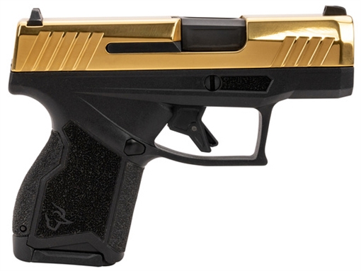 Picture of Taurus GX4 Micro-Compact Frame 9mm Luger 13+1 3.06" Satin Black DLC Stainless Steel Barrel, Gold PVD Serrated Alloy Steel Slide, Matte Black Stainless Steel Frame, Textured Grip 1-GX4M931-G