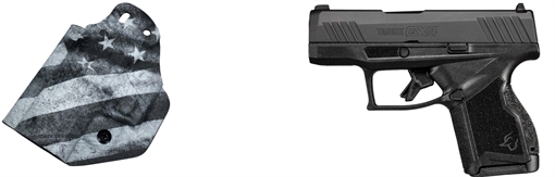 Picture of Taurus 1GX4M93110CK7 GX4 9mm Luger 10+1 3.06" Satin Black DLC Steel Barrel, Black Nitride Serrated Slide, Black Polymer Frame w/ Interchangeable Backstrap Grips Includes B&W US Flag Holster 1-GX4M931-10CK7