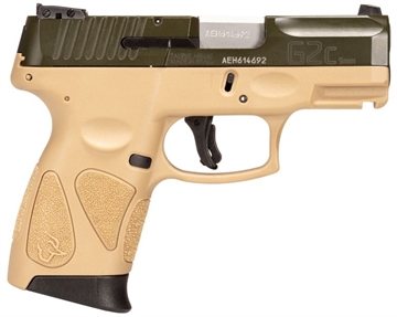 Picture of Taurus 1G2C93B12T G2C Compact 9mm Luger 12+1 3.26" Moss Green Cerakote Serrated Slide, Coyote Tan w/Black Controls Polymer Frame w/Picatinny Rail 1-G2C93B-12T