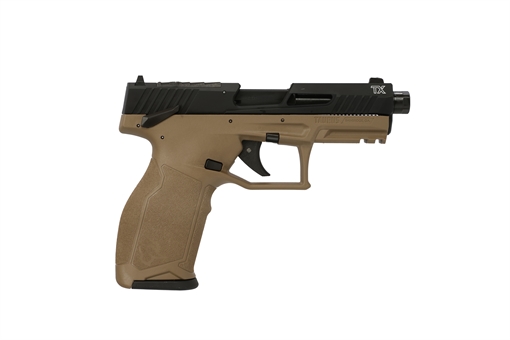 Picture of Taurus TX22 T.O.R.O. 22 LR 10+1 4.60" Matte Black Threaded Barrel, Black Hard Coat Anodized Optic Ready/Serrated Slide, Flat Dark Earth Polymer Frame w/Picatinny Rail, Textured Grip 1-2TX22P141F-10