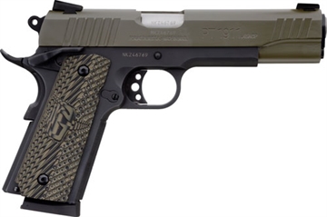 Picture of Taurus 1191101MGVZ 1911 45 ACP 8+1 5" Barrel, Matte Black Finish Beavertail Frame, Serrated Mil-Spec Green Cerakote Slide & Brown VZ Operator II Grip 1-191101MG-VZ