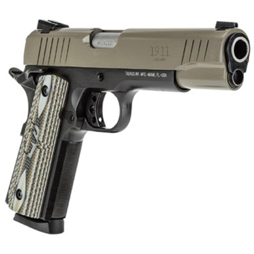 Picture of TAURUS 1911 HGA 45 AUTO 5 IN BBL CERAKOTE SAND SLIDE BLACK FRAME CUSTOM VZ GRIP 1 8RD MAG 1-191101S-VZ