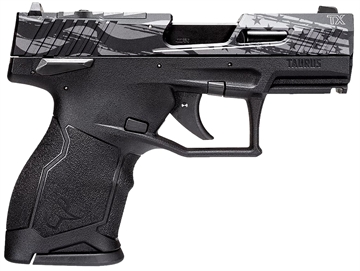 Picture of Taurus 1TX2213110US5 TX22C T.O.R.O. Compact Frame 22 LR 10+1 3.60" Matte Black Threaded Barrel, Engraved Distressed USA Flag Optic Ready/Serrated Slide, Black Polymer Frame 1-TX2213110US5