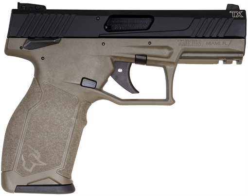Picture of Taurus 1-TX22141O TX22 Full Size Frame 22 LR 16+1 4.10" Matte Black Threaded Barrel, Matte Black Serrated Slide, OD Green Polymer Frame w/Picatinny Rail, Textured Grip 1-TX22141O 1TX22141O