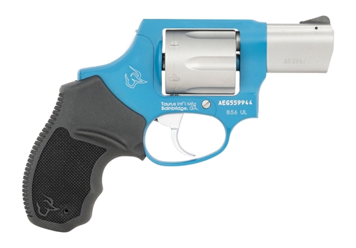 Picture of Taurus 2-85629ULC23CH 856 Ultra-Lite Small 38 Special +P 6 Shot 2" Matte Stainless Barrel & Cylinder, Sky Blue Cerakote Aluminum Frame, Black Ribber Grip, Transfer Bar, Safety Concealed Hammer